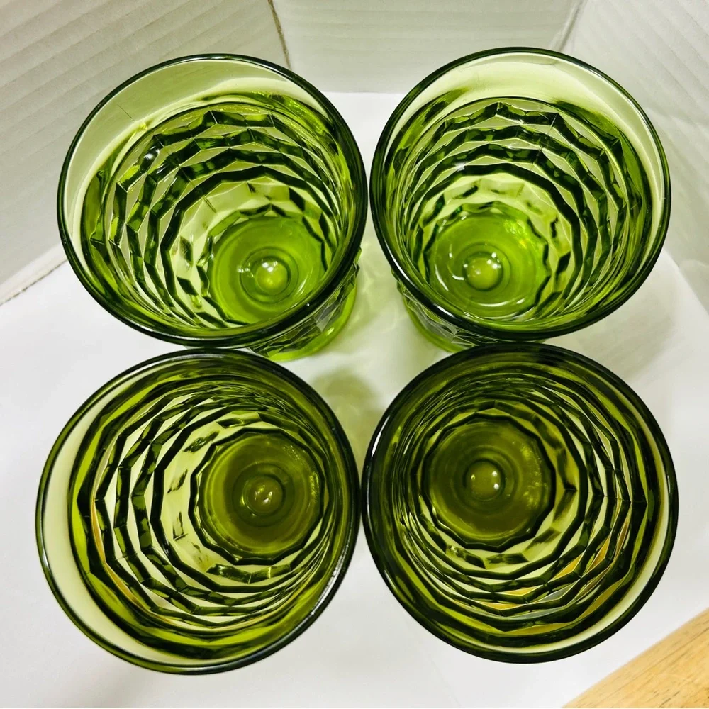 Vintage juice glasses Whitehall Colony Cubist, set of 4, avocado green. - Picture 3 of 5